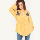 Shein Plus Flower Applique Drawstring Waist Hooded Jacket