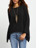 Shein Black Round Neck Split Asymmetrical T-shirt