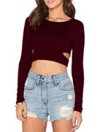 Shein Wine Red Cut Out Crop T-shirt