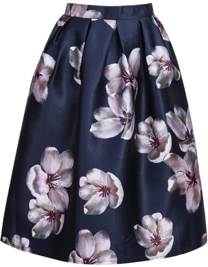 Shein Purple Vintage Floral Pleated Skirt
