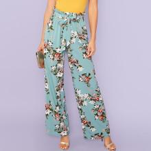 Shein Drawstring Waist Floral Wide Pants