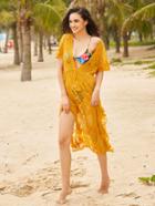 Shein Plunging Side Slit Cover Up Embroidered Mesh Dress