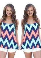 Rosewe Chevron Print Color Contrast Sleeveless Top