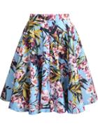 Shein Blue Floral Ruffle Skirt
