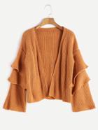 Shein Khaki Drop Shoulder Tiered Bell Sleeve Sweater Coat