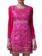 Shein Hot Pink Gauze Embroidered A-line Dress