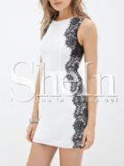 Shein White Sleeveless Contrast Lace Keyhole Back Dress