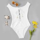 Shein Lace-up Criss Cross Cut-out Swimsuit