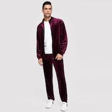 Shein Men Zip Front Collar Striped Coat & Pants Set