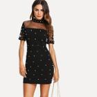 Shein Mesh Yoke Pearl Beaded Dress