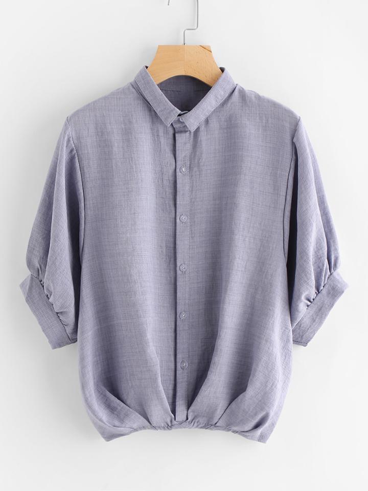 Shein Lantern Sleeve Pleated Detail Shirt