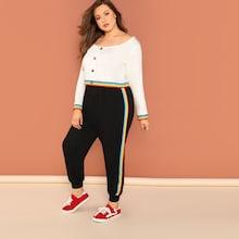 Shein Plus Striped Trim Tee & Sweatpants Set