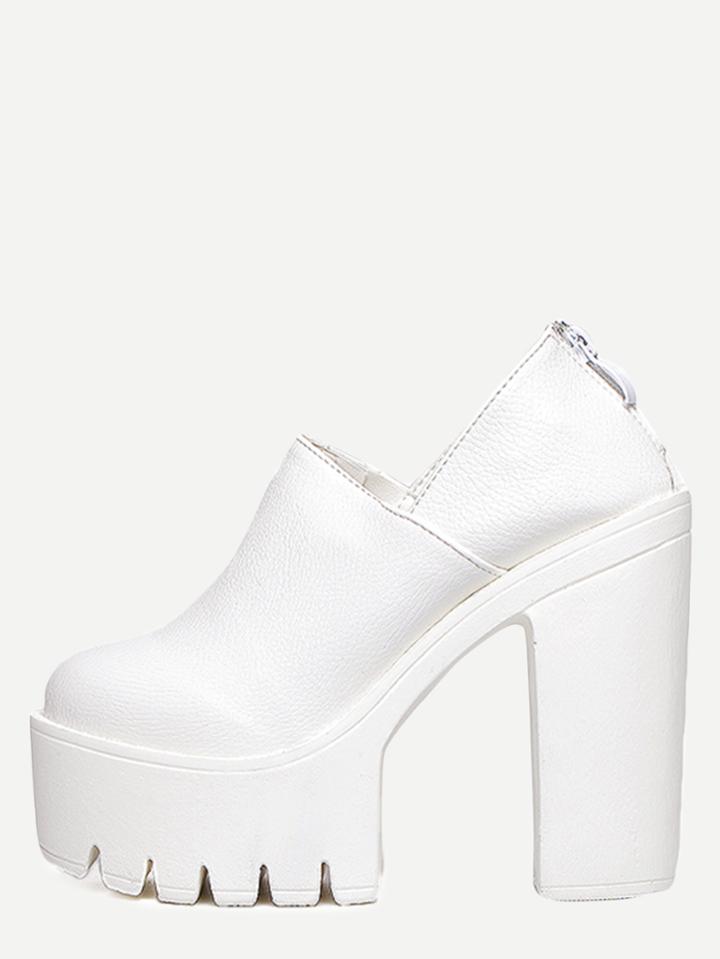 Shein White Back Zipper Platform Ankle Shoes