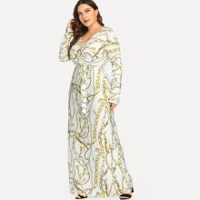 Shein Plus Waist Belted Wrap Chain Print Dress