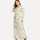Shein Plus Waist Belted Wrap Chain Print Dress