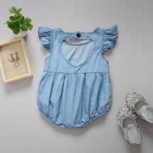 Shein Girls Heart Back Ruffle Denim Romper