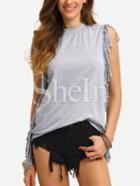 Shein Grey Sleeveless Tassel Side T-shirt