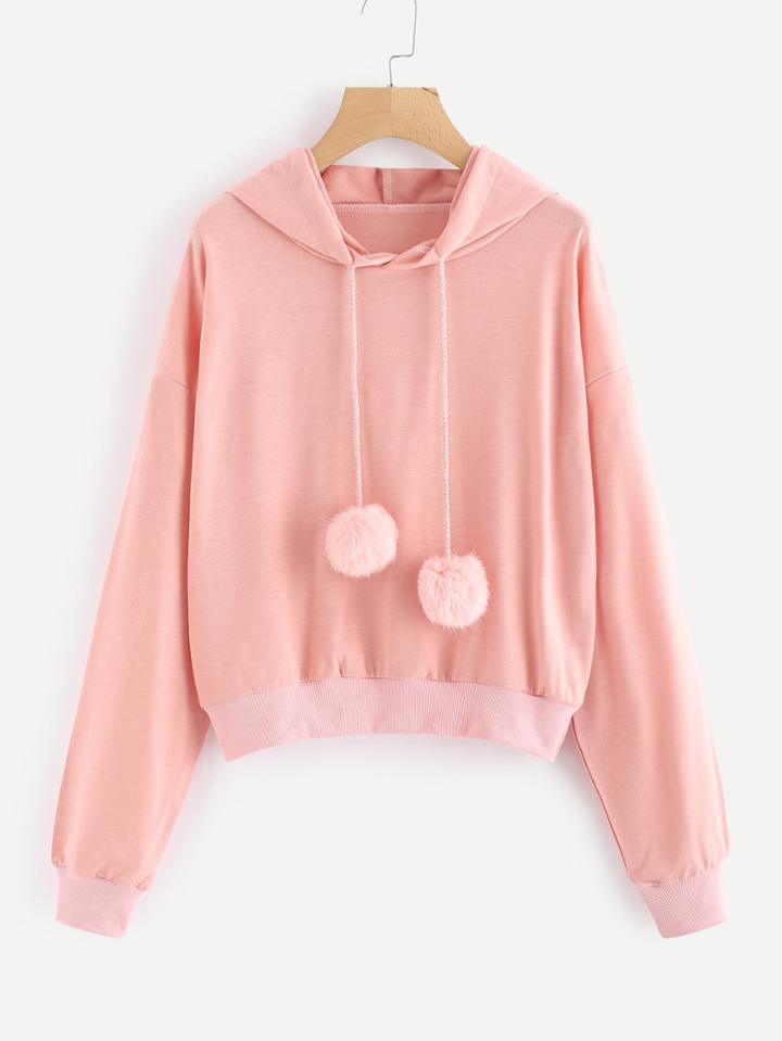 Shein Pom Pom Drawstring Hooded Sweatshirt