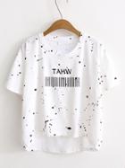 Shein White Ink Drop Print High Low T-shirt