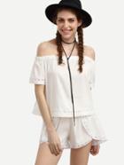 Shein White Off The Shoulder Top With Wrap Shorts
