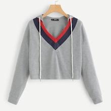 Shein Drop Shoulder Colorblock Crop Hoodie