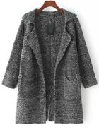Shein Dark Grey Lapel Long Sleeve Pockets Knit Cardigan