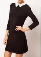 Rosewe Brief Three Quarter Sleeve Turndown Collar Black Dress