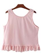 Shein Pink Round Neck Ruffle Hem Sleeveless T-shirt