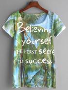Shein Slogan And Tropical Print T-shirt