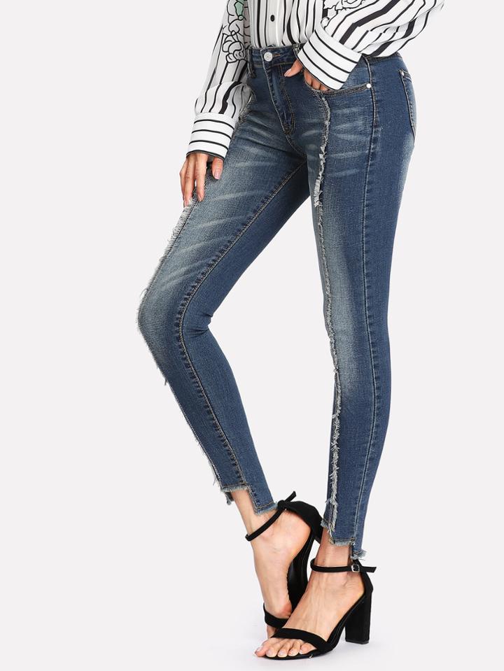 Shein Raw Edge Step Hem Jeans