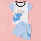 Shein Boys Cartoon Elephant Print Tee With Shorts