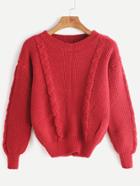 Shein Red Drop Shoulder Cable Knit Sweater