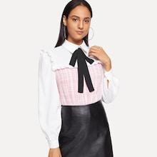 Shein Ruffle Detail Tie Neck Collar Neck Top