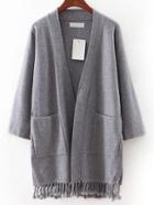 Shein Grey Pocket Tassel Cardigan