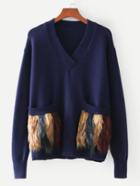 Shein Faux Fur Embellished Pocket Sweater