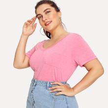Shein Plus Single Pocket V-neck T-shirt