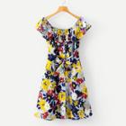 Shein All Over Florals Belted Ruffle Dress