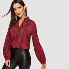 Shein V Cut Choker Neck Snake Print Blouse