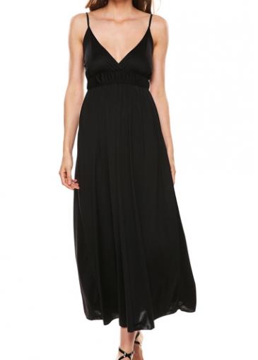 Rosewe Black Deep V Neck Spaghetti Strap Maxi Dress