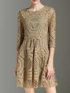 Shein Khaki Crochet Hollow Out A-line Dress