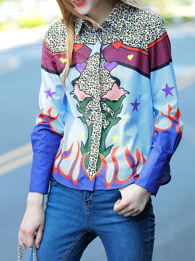 Shein Multicolor Color Block Leopard Print Blouse
