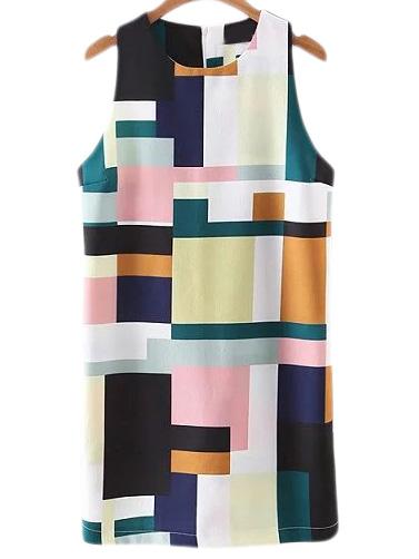 Shein Multicolor Geometric Print Zipper Back Sleeveless Romper