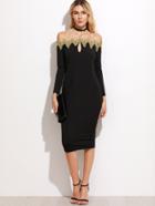 Shein Off The Shoulder Contrast Applique Trim Pencil Dress