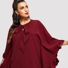 Shein Tie Neck Ruffle Trim Poncho Coat