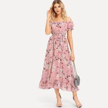 Shein Off Shoulder Floral Ruffle Hem Dress