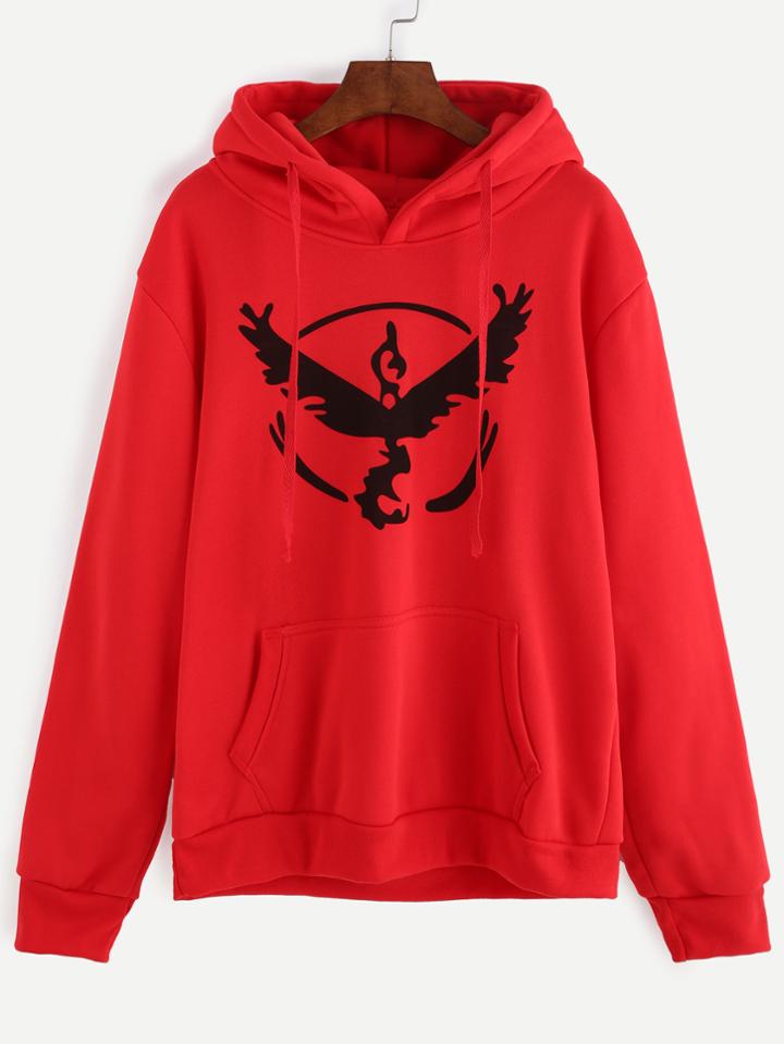 Shein Red Print Hooded Sweatshirt