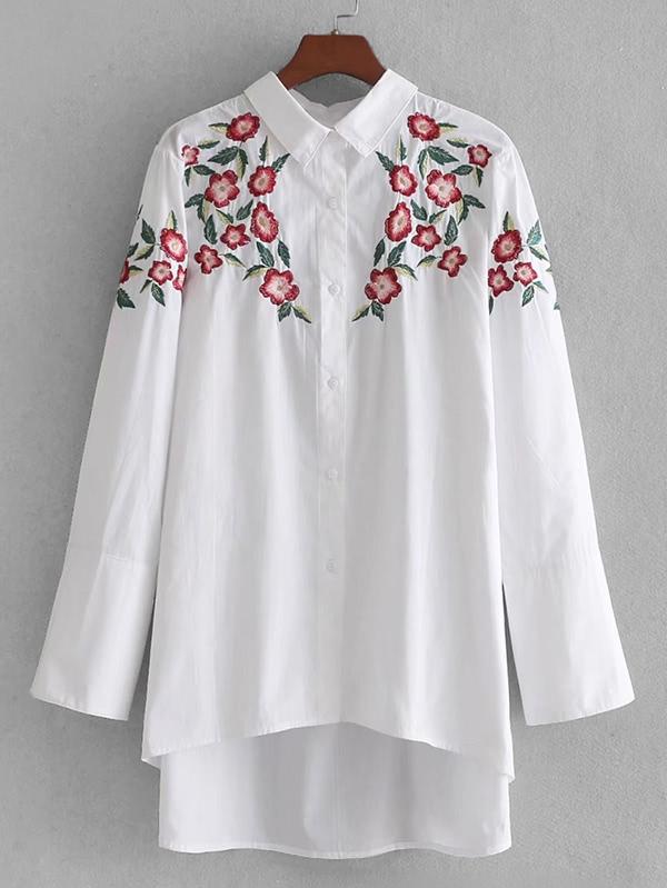 Shein High Low Embroidery Shirt
