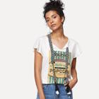 Shein Embroidered Tape Tie Neck Cutout Graphic Tee