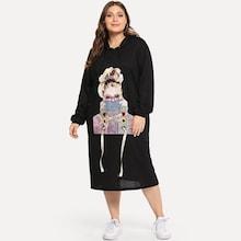 Shein Plus Ribbon Figure Print Hooded Dress