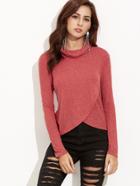Shein Cowl Neck Crossover Ribbed T-shirt